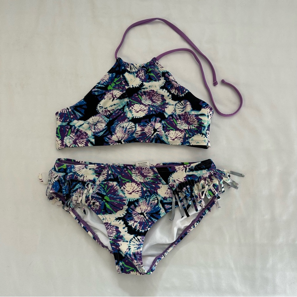 Flower Tie Dye Bikini Set with Fringe Details size 12